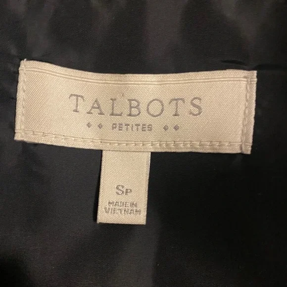 Talbots Black White Paisley Down Fill Puffer Vest Petite Small SP VN4926 - Picture 7 of 12